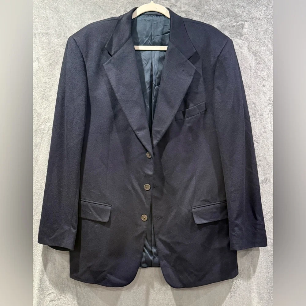 Nieman Marcus 100% Super Fine Cashmere Sports Coat Mens 44R Navy Blazer